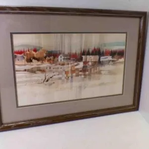 Abstract Watercolor Print, Matted & Framed