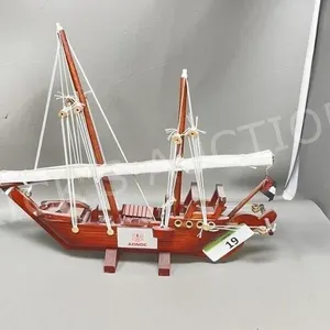model wood ship w/ advertising - 12" h x 14" long