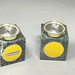pair of desktop paperweights w/ thermometer - 2"sq