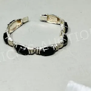 925 sterling bracelet w/ black stones - 7" long