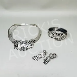 4 pc 925 silver Aztec design jewelry set