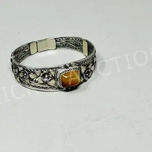 vintage 925 silver flower theme bracelet & stone