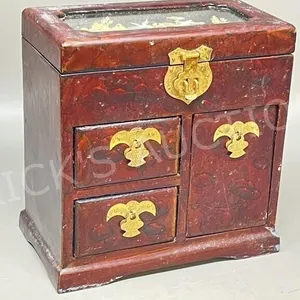 Asian design jewelry chest & contents