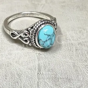 Turquoise & silver ring - size 8