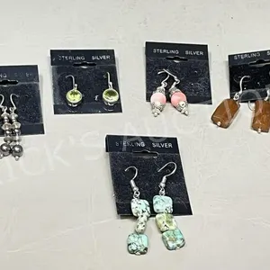 assorted silver earrings - coral,turquoise,Peridot