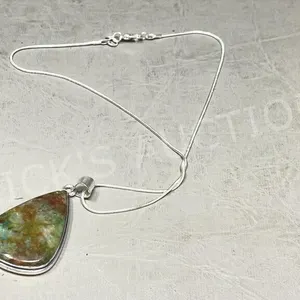Chrysocolla & silver pendant & chain