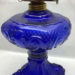 Antique RISDON Cobalt Blue Oil Kerosene Lamp
