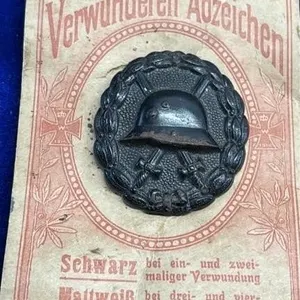 German Black Wound Badge Military WWI on card