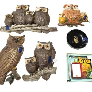 Vintage retro owl decor group, 4pc: parliament of