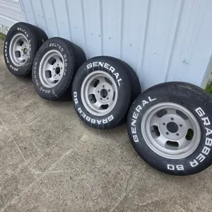 (4) GM Rims, 4 ¾” Bolt Pattern, 14” Tires, off 1974 Pontiac LeMans