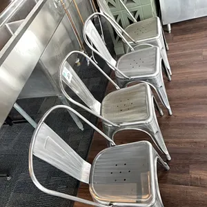 4 silver metal chairs, 17.5” seat height