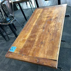 1 double pedestal restaurant table, 49x25x30”, wooden top 1-1/4” thick