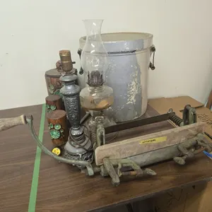 Antique Lamps, Crock, Salt and Pepper Shaker and Wringer