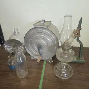Antique Lamps, Bottles, Wine Corking Tool, and Rotary Butter Churn