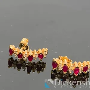 14kt Yellow Gold Earrings Hoop Diamond Red Gemstones