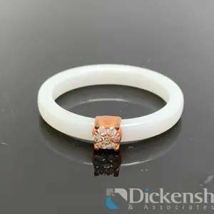 White Ceramic Ring With Natural Diamonds