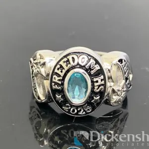 Silver Tone Class Ring With Light Blue Stone
