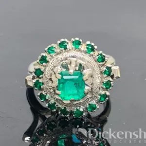 Vintage Silver Tone Ring With Green Emerald