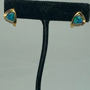 10KT Yellow Gold Stud Earrings With Gemstones