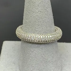 Silver Tone Pave Style Eternity Wedding Band With Clear Stones