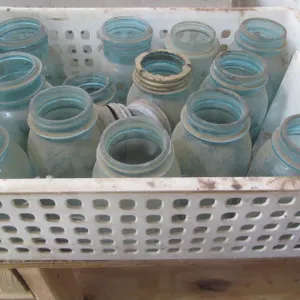 Lot Of Assorted Blue Glass Mason Jars