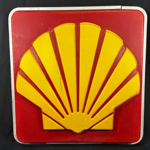 MASSIVE VINTAGE SHELL EMBOSSED PLASTIC SIGN 5FT X 5FT
