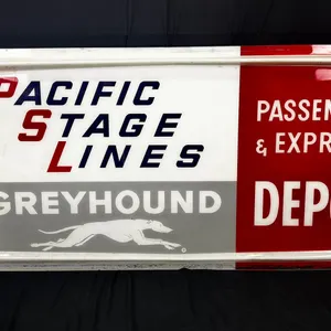 LARGE PACIFIC STAGE LINES/GREYHOUND PASSENGER & EXPRESS DEPOT SIGN 6FT X 3FT