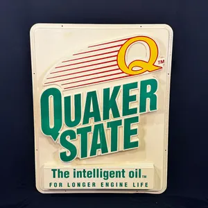 ORIGINAL QUAKER STATE "THE INTELLIGENT OIL" EMBOSSED PLASTIC SIGN 44" X 34"