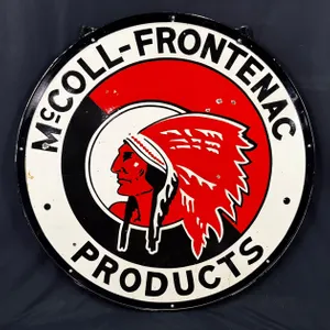RARE MCCOLL-FRONTENAC PRODUCTS PORCELAIN ENAMEL SIGN 42" DIAMETER