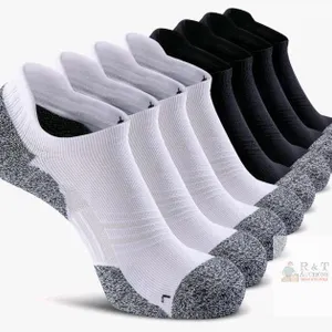 8-Pack CWVLC No Show Sports Compression Socks for Men/Women w/Cushion , Black / White - XL (12-14)