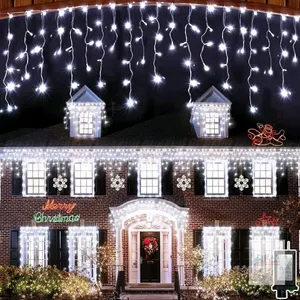 New 164FT 1620 LED Christmas Icicle Lights Outdoor, Faceted Diamond Lens Curtain Lights with Timer & 12 Modes, Dimmable, 360 Drops String Lights f