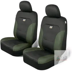 New - 4pc. CAT Flexfit Green Black Seat Covers for Cars, Trucks, & SUV - (2) Front Car Seat Covers & Head Cover Protectors - green/black