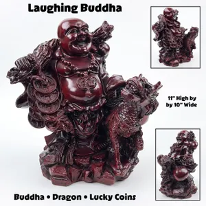 LAUGHING BUDDHA STATUE WITH DRAGON LINXIN