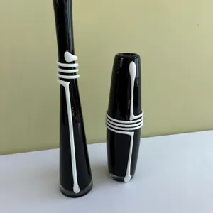 2 Black with White Decorative Vases