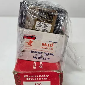 Three boxes of .30 cal bullets including 50 count box Winchester 180 gr ST, 38 count box Hornady 150
