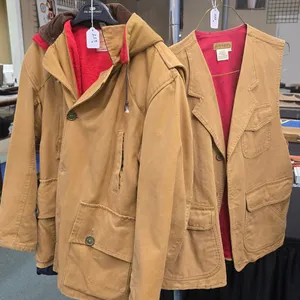 Mens medium vintage Woods Goose brand hooded hunting jacket and a vintage Ruff-Hewn shooting vest si