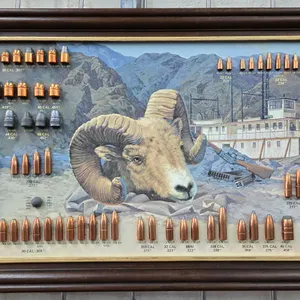 Vintage Speer bullet board display including 94 caliber and styles of bullets, labeled on verso " Th