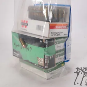One full 50 count box Winchester 9mm 147 gr sxt and four full 50 count, one 35 count of 9mm reloads