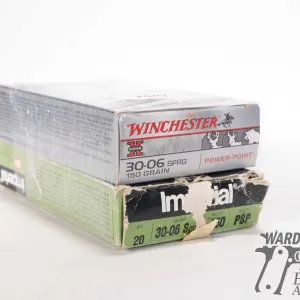 Partial box of 4 Winchester .30-06 sprg 150 gr power point and 16 brass, plus a box w/ 1 .30-06 relo
