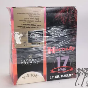 One full 500 count box Hornady 17 HMR 17 gr v-max and a partial 350 count box Federal 17 HMR 17 gr s