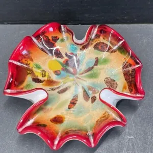 Multi-Coloured Ruffle Edge Bowl - Possibly Murano