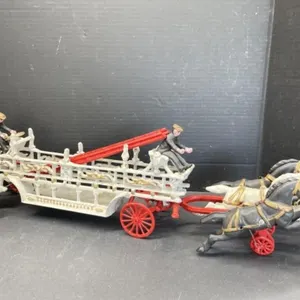 Cast Iron 3-Horse Drawn Fire Truck, 26 " long