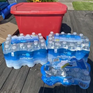 Tote with Lid and 2+ Cases of Water