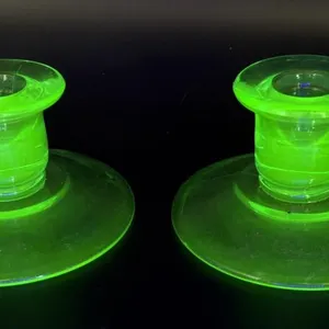 Uranium Glass Candlestick Pair 2.25” Tall