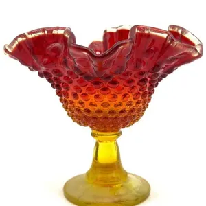 Amberina Hobnail Glass Compote 5.5”