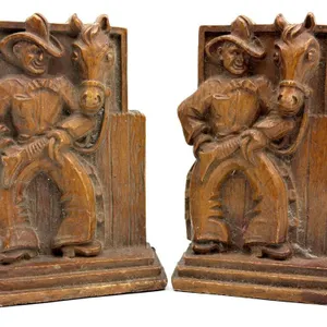 Vintage Cowboy Wood Bookends 6.5”