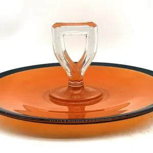 Antique Art Deco Orange and Black Glass Handled