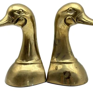 Vintage Brass Duck Bookends 6”
