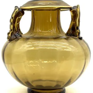 Vintage Amber Handblown Art Glass Large Vase 10”