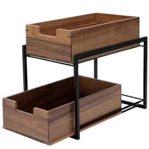 Seville Classics 2-tier Acacia Sliding Bin Organizer - New